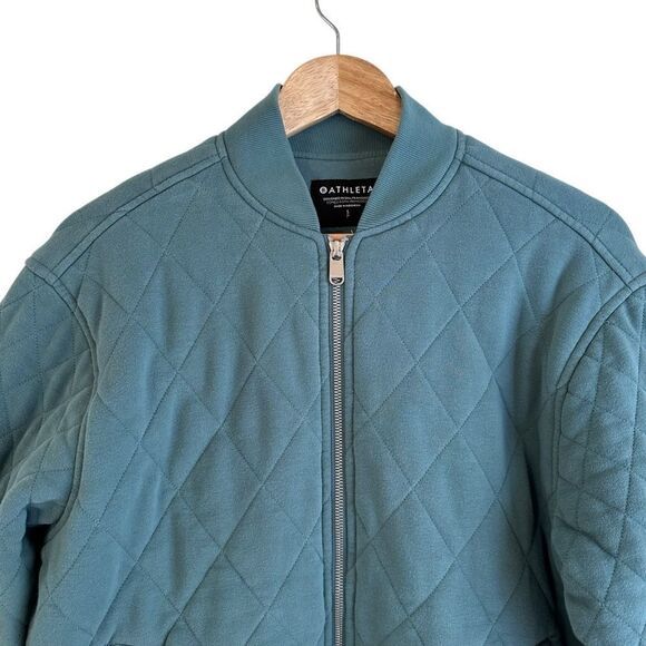 Athleta Retro Plush Quilted Oversized Bomber Jacket in Deep Ocean Teal Size S - Picture 5 of 9